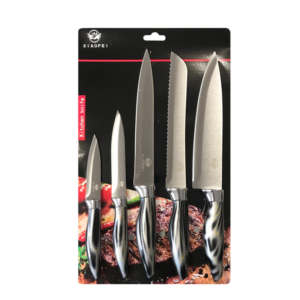 The Steel Kitchen Knife Set with Printed Handles, consisting of 5 assorted colors, likely refers to a set of kitchen knives each featuring a distinctive, colorful design on the...