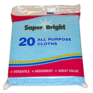 The "Super Bright All Purpose Cloths 20 Pack - Case of 10" likely refers to a bulk purchase of cleaning cloths. Each pack contains 20 cloths, and the case includes 10 such...