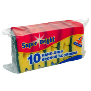 The "Super Bright Hand Grip Sponge Scourers 10 Pack - Case of 12" likely refers to a bulk set of cleaning products. Each pack contains 10 sponge scourers that are designed for...