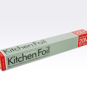 The "Super Value Aluminium Kitchen Foil 450mm x 20m JR4520RLN / SV20 A" refers to a roll of aluminum kitchen foil that is 450 millimeters wide and 20 meters long. This product...