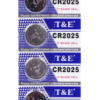 The T&E Lithium 3V Silver Cell Coin Battery CR2025 is a pack containing five CR2025 batteries. These are typically used in small electronic devices such as watches, calculators,...