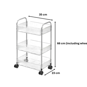 The Transparent Plastic 3-Tier Storage Rack Trolley with Wheels is a versatile and practical storage solution. With dimensions of 35 x 23 x 66 cm, it is compact yet offers ample...