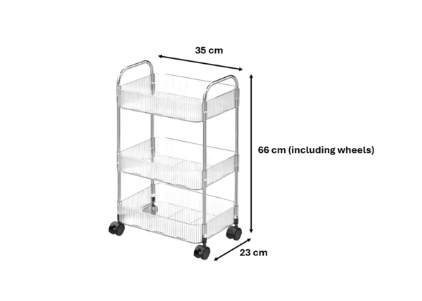 The Transparent Plastic 3-Tier Storage Rack Trolley with Wheels is a versatile and practical storage solution. With dimensions of 35 x 23 x 66 cm, it is compact yet offers ample...