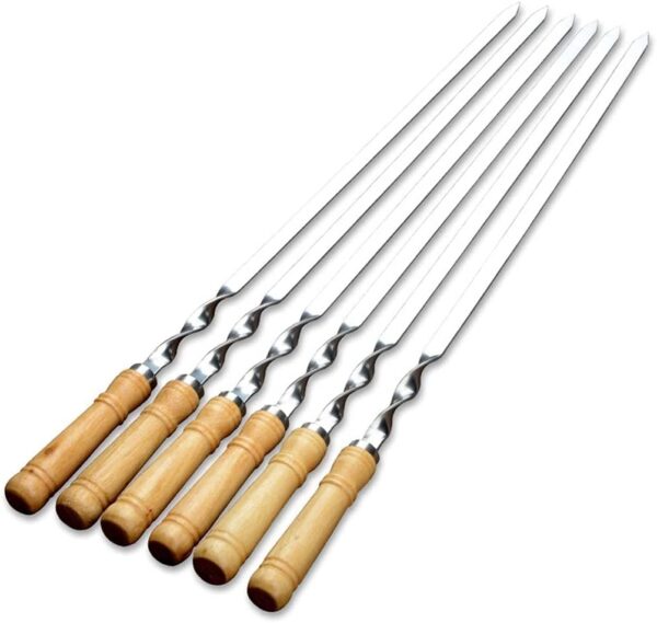 The "Twisted Metal BBQ Kebab Skewer Sticks" is a set of 6 skewer sticks, each measuring 46 cm in length. These skewers are designed for BBQ and grilling purposes. They feature a...