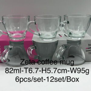 The Zeta Coffee Mugs 6Pc Set likely refers to a set of six coffee mugs, each with a capacity of 82ml. The dimensions for each mug are a top diameter (T) of 6.70 cm and a height...