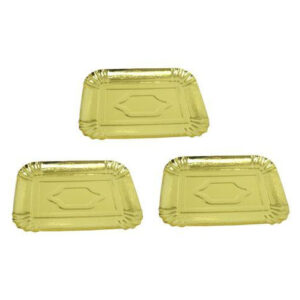 These are gold-colored disposable serving plates designed for party celebrations. Each plate measures 24 x 34 cm, making them suitable for serving a variety of foods. The pack...