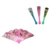 This appears to be a description of a plastic Chinese folding hand fan featuring a butterfly and floral design. The fan measures 24 x 42 cm and comes in assorted designs. The...