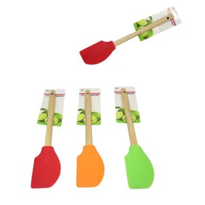 This product is a kitchen silicone flat-sided scraper spatula featuring a wooden handle. It measures 32 cm in length and is available in assorted colors. The product code...