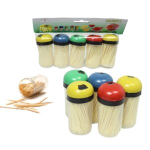 This product is a set of plastic toothpick holders that come with toothpicks. The set includes five holders, each in assorted colors, and is identified by the model number 5354....