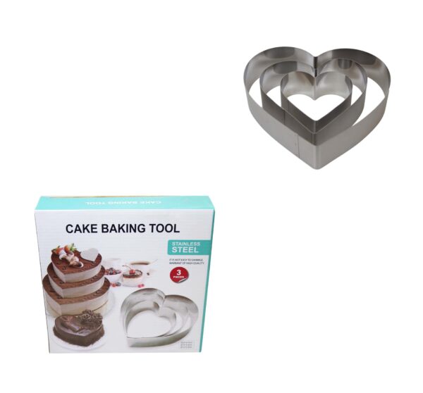 This product is a set of three stainless steel heart-shaped baking ring molds. The set includes molds in three different sizes: 20 cm, 15 cm, and 10 cm. These molds are...