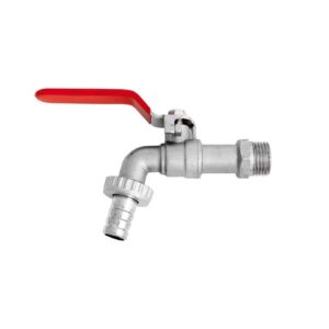 This sounds like a description of a garden water tap lever handle that is used to connect a hose. The product appears to have a red lever for easy operation and comes in sizes...