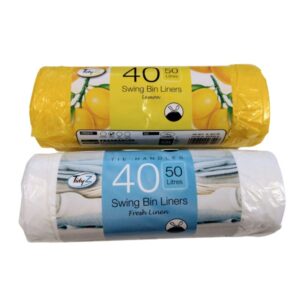 Tidyz Fragranced Swing Bin Liners with Tie Handles are designed for 50L bins. This pack contains 40 liners. The bin liners are scented, which helps to mask unpleasant odors, and...