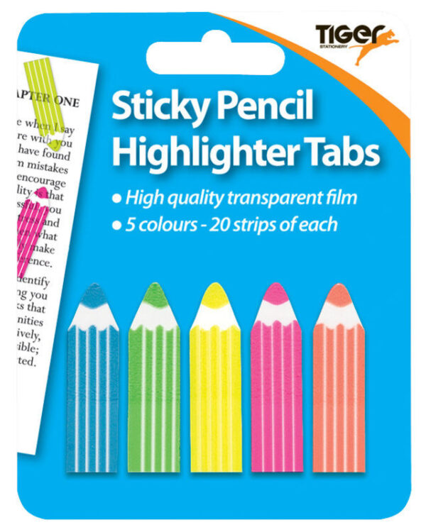 TIGER 100 Neon Sticky Pencil Highlighter Tabs