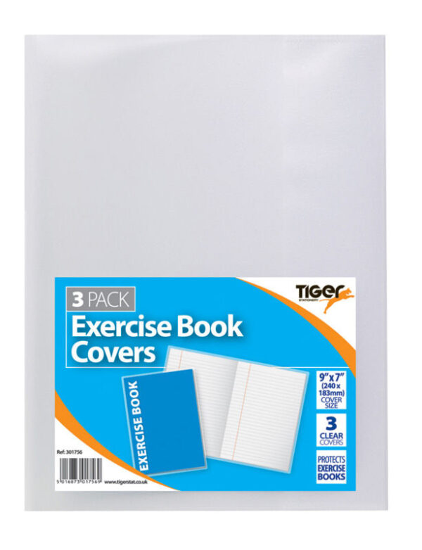 TIGER 9" x 7" Exercise Book Set of 3 with Transparent Cover