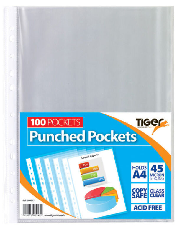 TIGER A4 Durable Transparent Poly Sleeves, Pack of 100