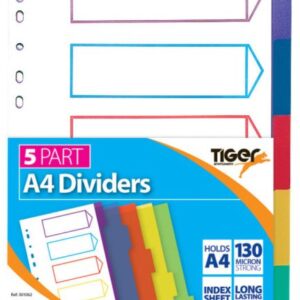 TIGER A4 Multicolored Polypropylene 5-Section Dividers