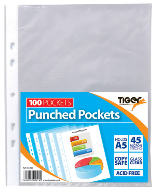 TIGER A5 PACK OF 100 HOLE-PUNCHED PROTECTOR SLEEVES
