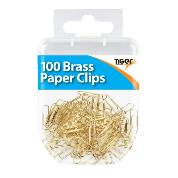 Tiger Essentials 33mm Brass Paper Clips, Pack of 100