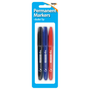 TIGER Permanent Markers with 2mm Bullet Tip, Pack of 3