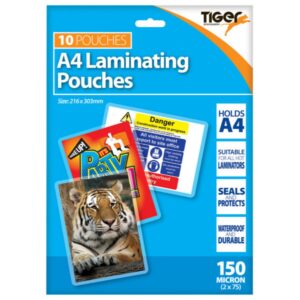 Tiger Stationery A4 Laminating Pouches, 150 Micron, Pack of 10