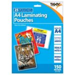 TIGER STATIONERY A4 LAMINATING POUCHES 150 MICRON, PACK OF 25