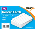 Tiger White Ruled Index Cards 6x4 Inches, Pack of 100