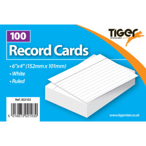 Tiger White Ruled Index Cards 6x4 Inches, Pack of 100