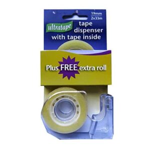 Ultratape Easytear Clear Tape with Dispenser - 2 Rolls, 19mm x 33m