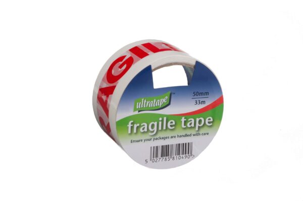 Ultratape Red & White Fragile Tape, 50mm x 33m