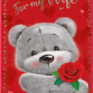 Valentine's Day Card for Wife - Teddy Bear Holding a Rose