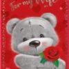 Valentine's Day Card for Wife - Teddy Bear Holding a Rose