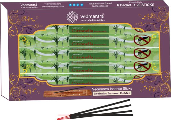 VEDMANTRA Citronella Scented Incense Sticks with Holder - Pack of 120