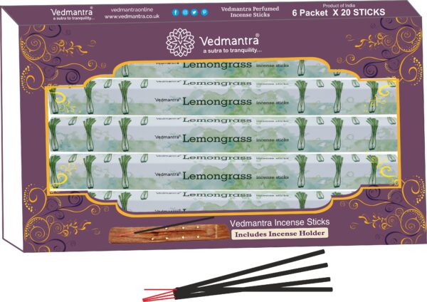 VEDMANTRA LEMONGRASS SCENTED INCENSE STICKS WITH HOLDER - PACK OF 120