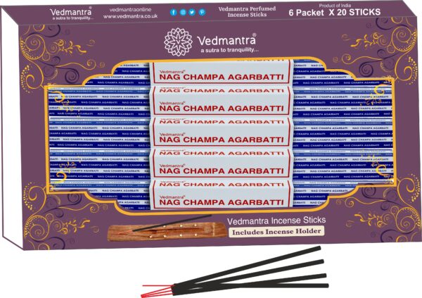 VEDMANTRA NAG CHAMPA SCENTED INCENSE STICKS 120 COUNT WITH HOLDER