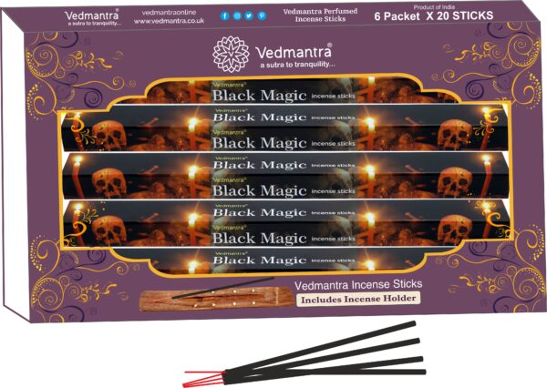 VEDMANTRA SCENTED INCENSE STICKS 120 PACK WITH HOLDER - BLACK MAGIC