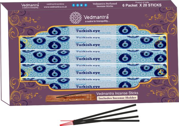 VEDMANTRA SCENTED INCENSE STICKS WITH HOLDER - TURKISH EYE, 120 PACK