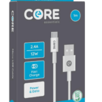 White 1M Core Essentials Micro USB-A Cable with TPE and 2.4A Fast Charging