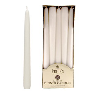 White Tapered Dinner Candles - 7-Hour Burn Time, Pack of 10