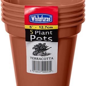 Whitefurze Terracotta Plant Pots, 5 Inches (12.7 cm), Set of 5