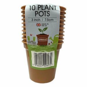 Whitefurze Terracotta Plastic Garden Plant Pots, 7.5cm, Pack of 10