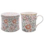 WILLIAM MORRIS MUG WITH PINK AND ROSE DESIGN IN A TIN