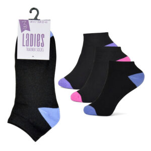 Women's 3-Pack Black Trainer Socks with Contrasting Heel and Toe