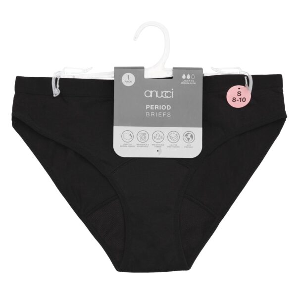 Women's Black Midi Fit Menstrual Briefs in Various Sizes