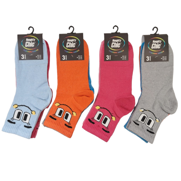 Women's Low Cut Cropped Quarter Calf Trainer Socks with FACE Design (3 Pairs)