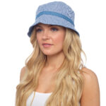 Women's Striped Bucket Hat with Polka Dot Trim for Summer