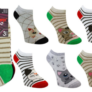 Women's Trainer Socks with Cat Design (3 Pairs)