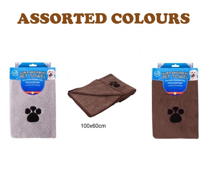 World of Pets Super Absorbent Microfiber Pet Towel in Assorted Colors, 100 x 60cm