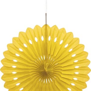 Yellow 40cm Tissue Paper Fan Decoration by Unique Party