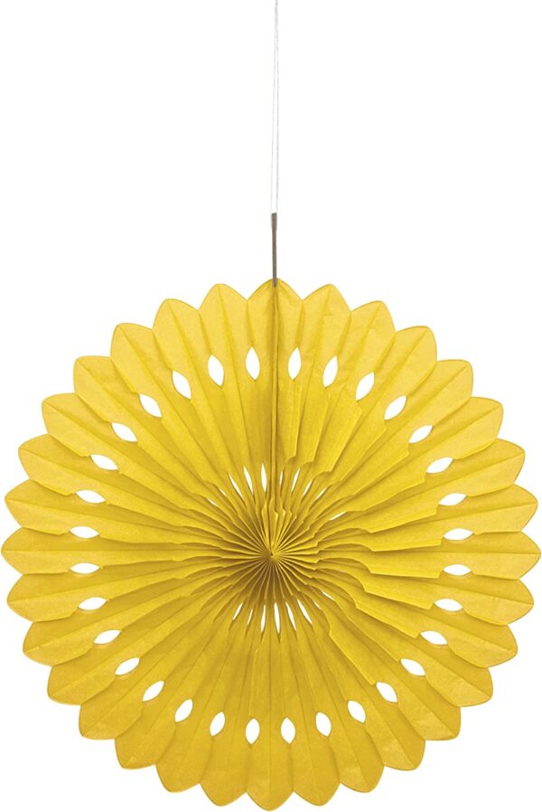 Yellow 40cm Tissue Paper Fan Decoration by Unique Party