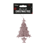 16cm x 10cm x 3cm Rose Gold Glitter Christmas Tree Ornament